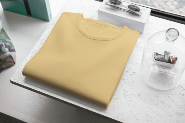 Women's Beige Plain T-shirt - Image 3