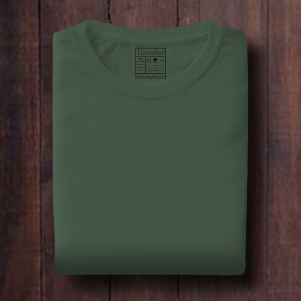 Men's Olive Green Plain T-Shirt - Image 3