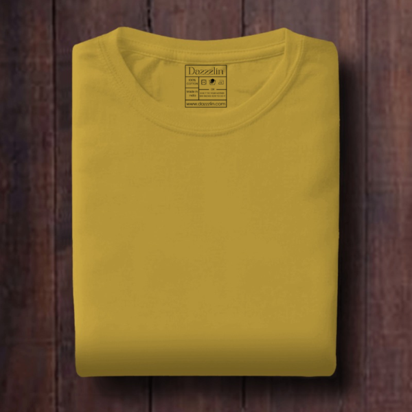 Men's Mustard Yellow Plain T-Shirt - Image 3