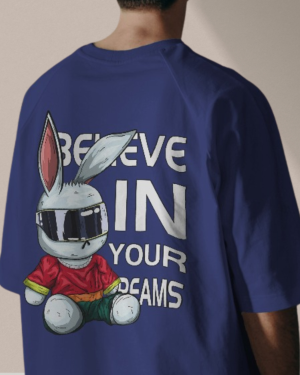 Men's Blue Believe Graphic Print Oversized T-shirt - Image 4