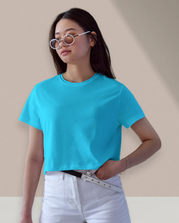 Women's Plain Sky Blue Crop Top - Image 2