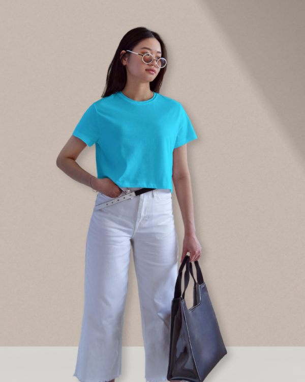 Women's Plain Sky Blue Crop Top