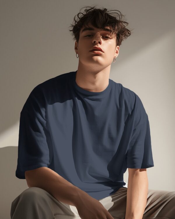 Men's Navy Blue Plain Oversized T-shirt