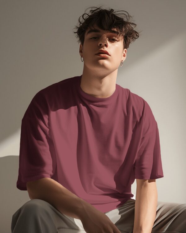 Men's Maroon Plain Oversized T-shirt