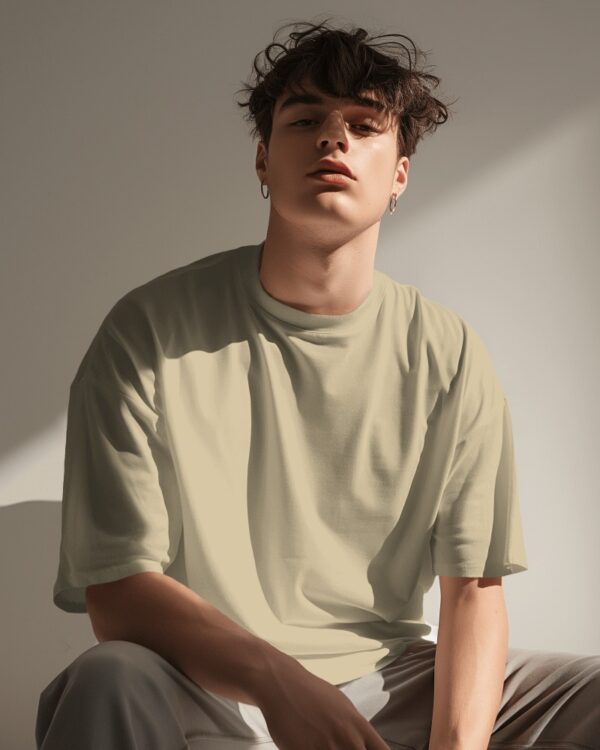 Men's Beige Plain Oversized T-shirt