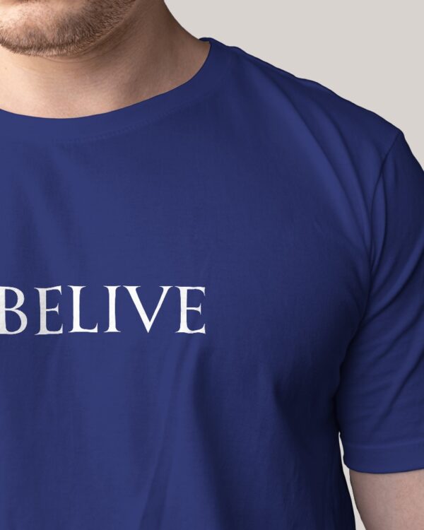 Men's Blue Believe Graphic Print Oversized T-shirt - Image 3