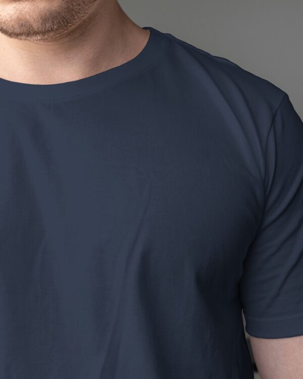 Men's Navy Blue Plain Oversized T-shirt - Image 3