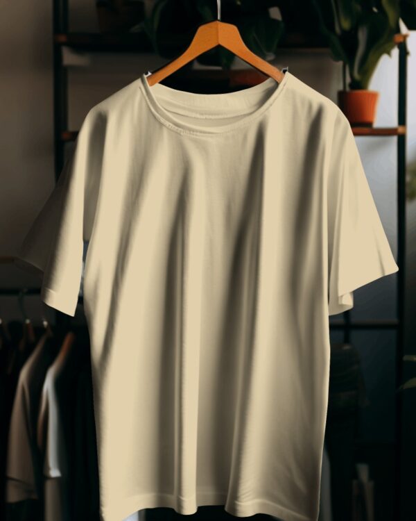 Men's Beige Plain Oversized T-shirt - Image 4