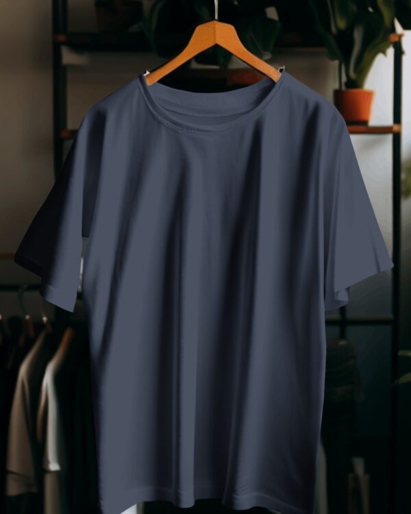 Men's Navy Blue Plain Oversized T-shirt - Image 4