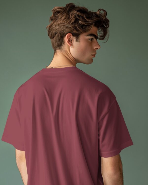 Men's Maroon Plain Oversized T-shirt - Image 2