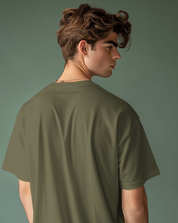 Men's Olive Green Plain Oversized T-shirt - Image 2