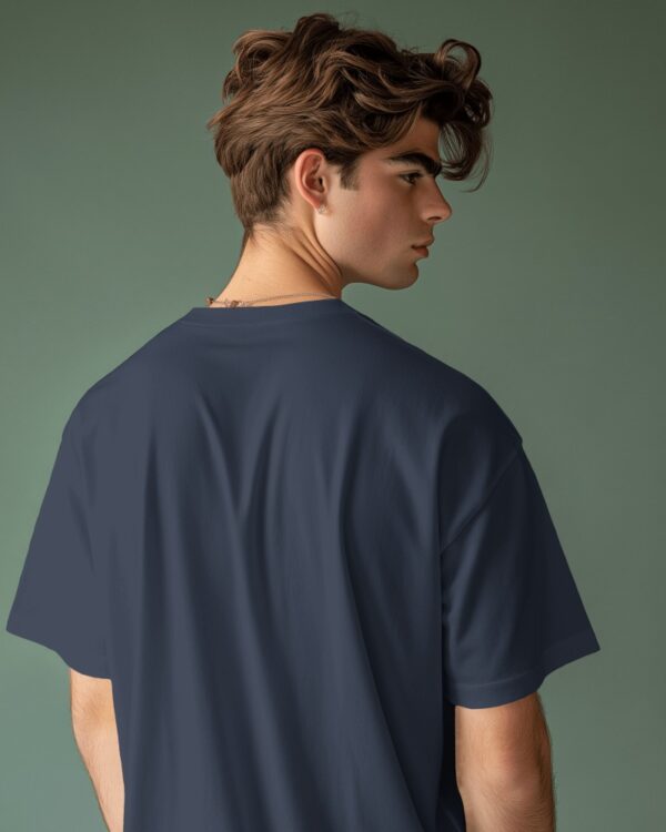 Men's Navy Blue Plain Oversized T-shirt - Image 2