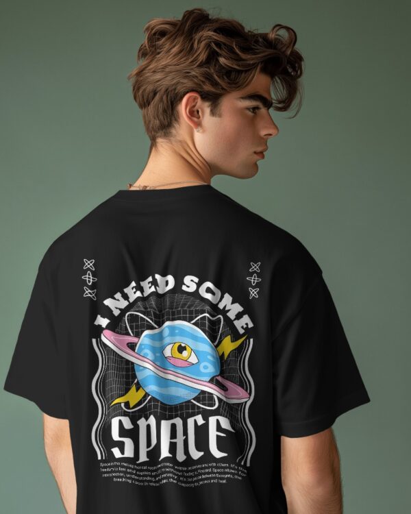 Men's Black I Need Space Graphic Print Oversized T-shirt