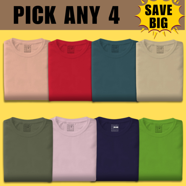 Pick Any Four - Plain Men's T-shirt Combo