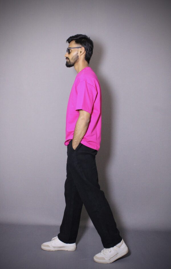 Fuchsia Pink Plain Oversized T-shirt - Image 2