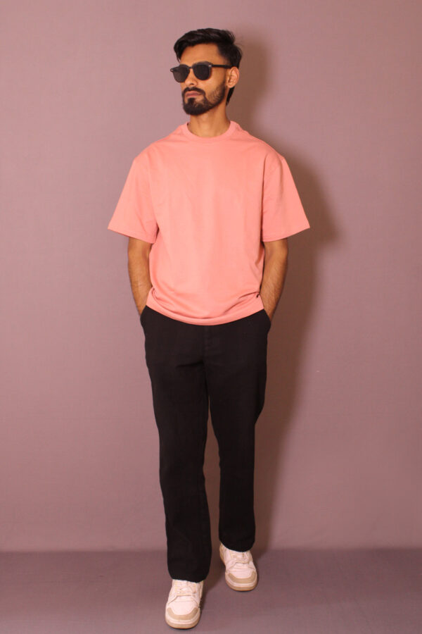 Dusty Pink Plain Oversized T-shirt - Image 2
