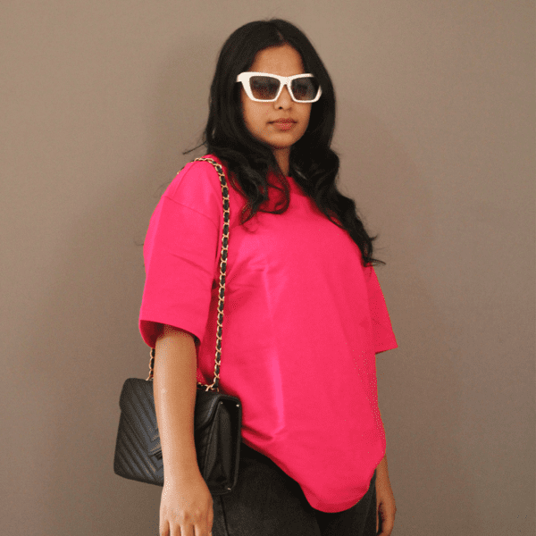 Fuchsia Pink Plain Oversized T-shirt - Image 2