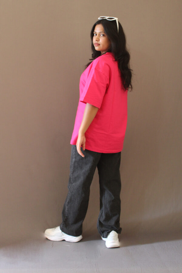 Fuchsia Pink Plain Oversized T-shirt - Image 3