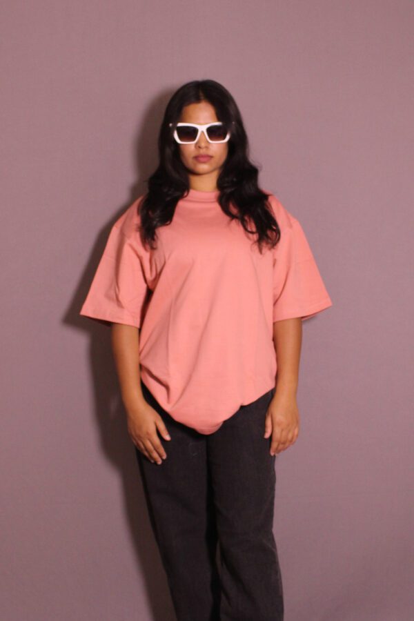 Dusty Pink Plain Oversized T-shirt - Image 2