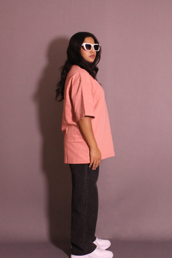 Dusty Pink Plain Oversized T-shirt - Image 3