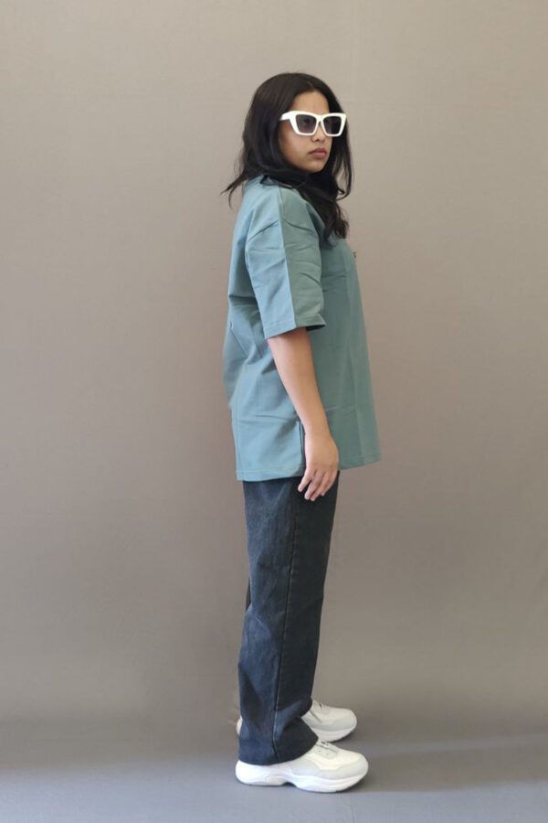 Blue Sapphire Plain Oversized T-shirt - Image 2