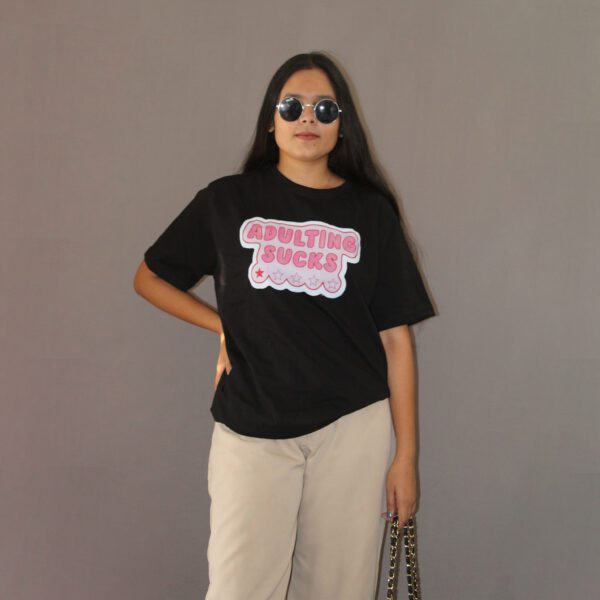Adulting Sucks Printed T-shirt - Image 2