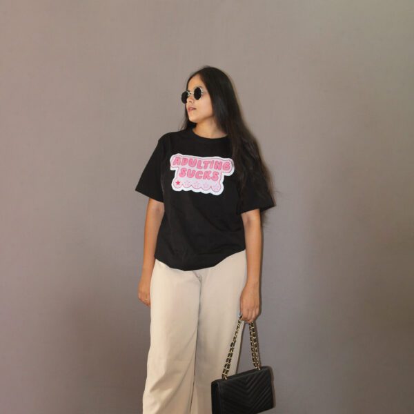 Adulting Sucks Printed T-shirt - Image 3