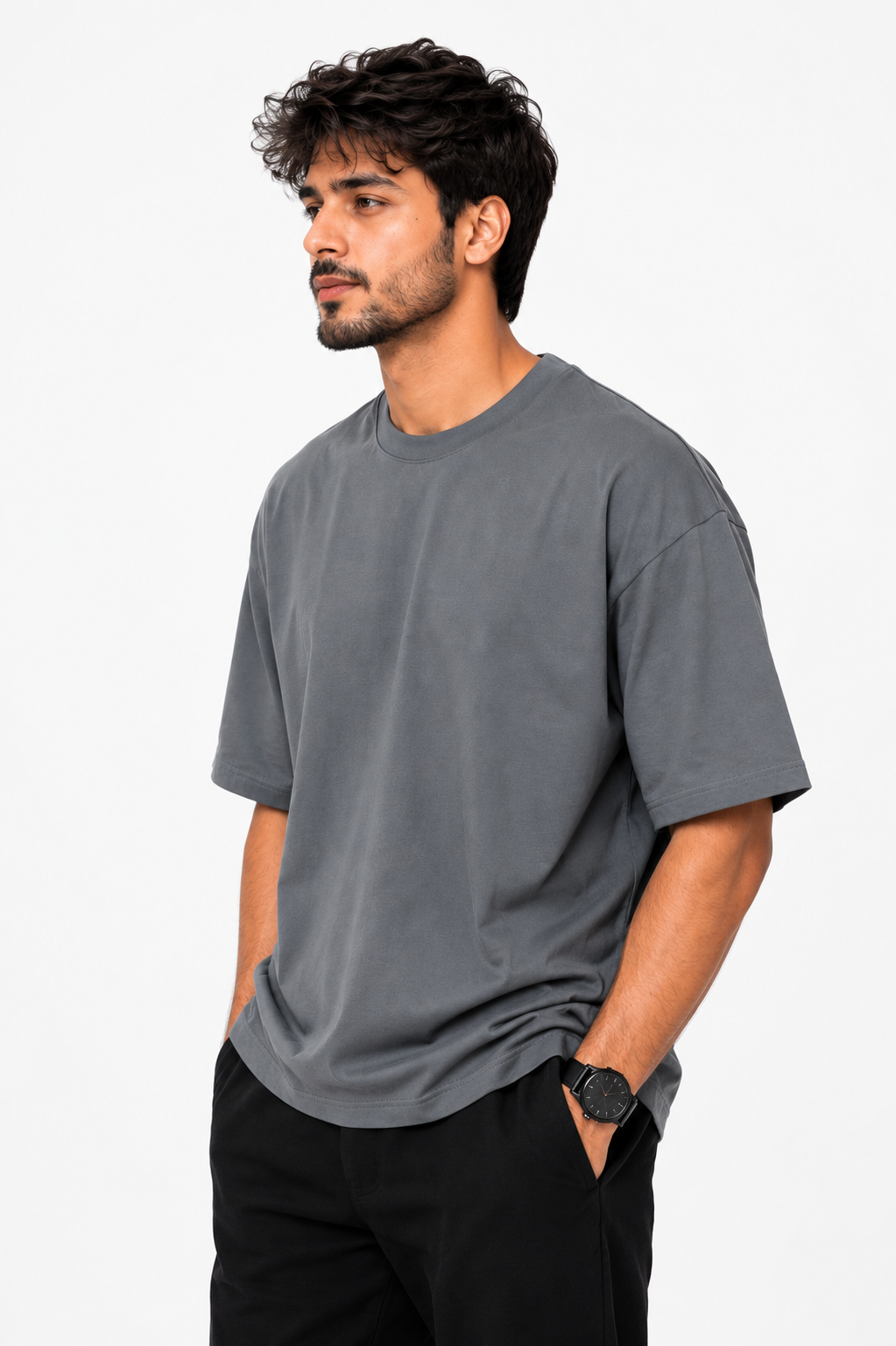Steel Grey Plain Oversized T-shirt - Image 3