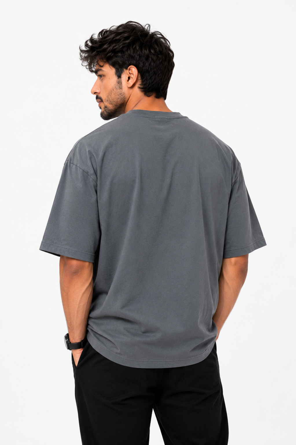 Steel Grey Plain Oversized T-shirt - Image 4