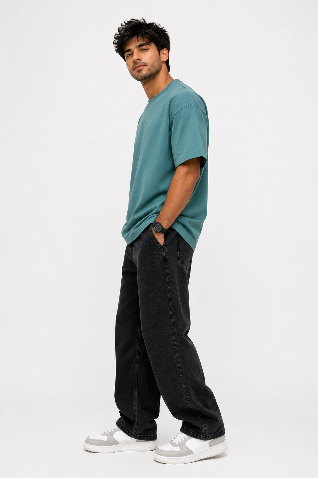 Blue Sapphire Plain Oversized T-shirt - Image 2