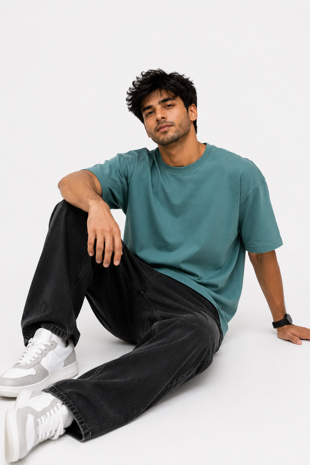 Blue Sapphire Plain Oversized T-shirt - Image 3